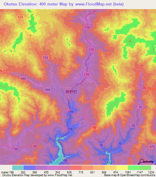 Okutsu,Japan Elevation Map