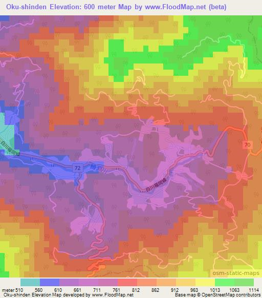 Oku-shinden,Japan Elevation Map