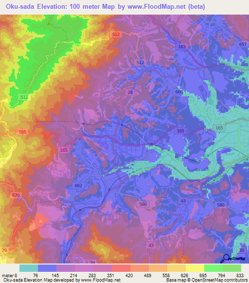 Oku-sada,Japan Elevation Map