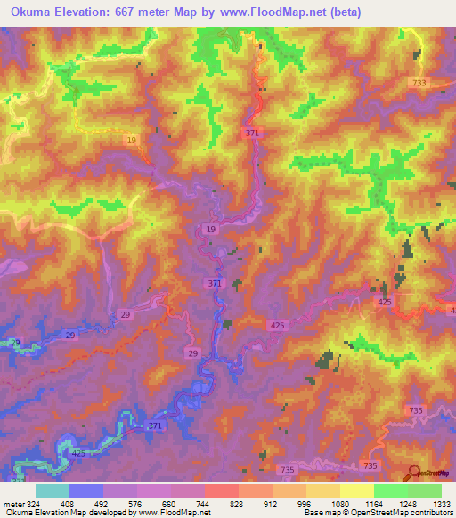 Okuma,Japan Elevation Map