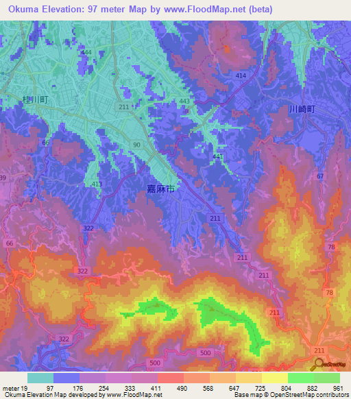 Okuma,Japan Elevation Map