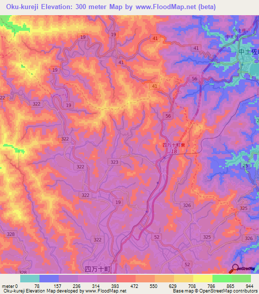 Oku-kureji,Japan Elevation Map