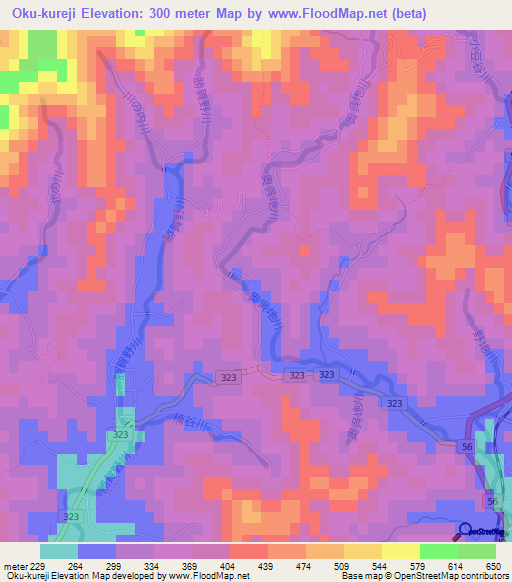 Oku-kureji,Japan Elevation Map