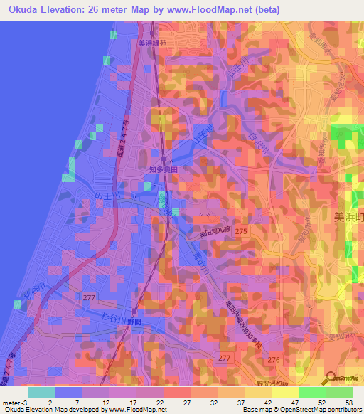 Okuda,Japan Elevation Map