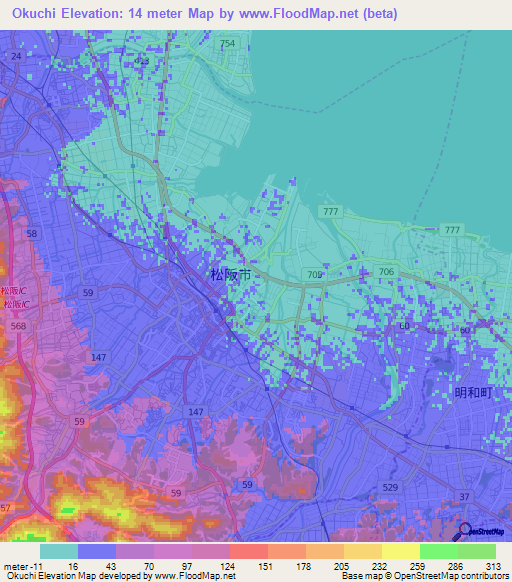 Okuchi,Japan Elevation Map