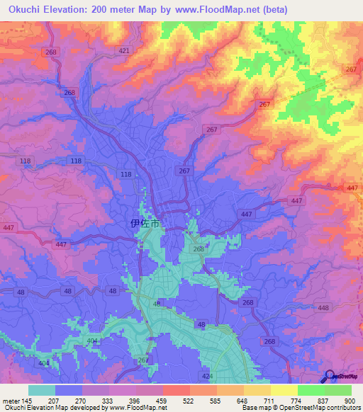 Okuchi,Japan Elevation Map