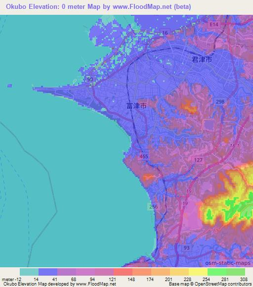 Okubo,Japan Elevation Map