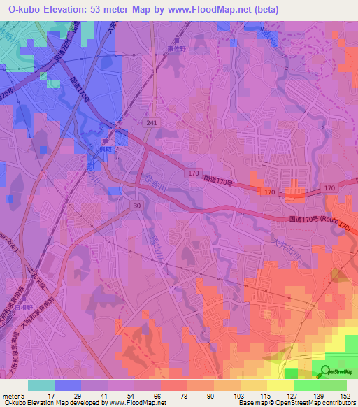 O-kubo,Japan Elevation Map