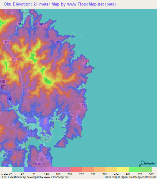 Oku,Japan Elevation Map