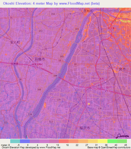 Okoshi,Japan Elevation Map