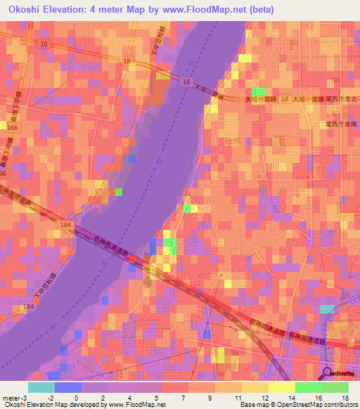 Okoshi,Japan Elevation Map
