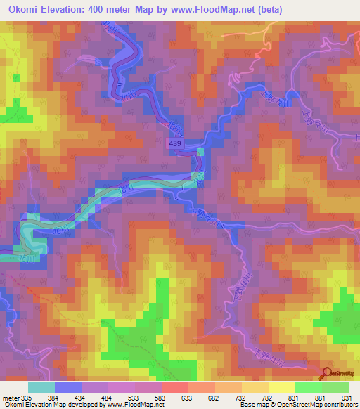 Okomi,Japan Elevation Map