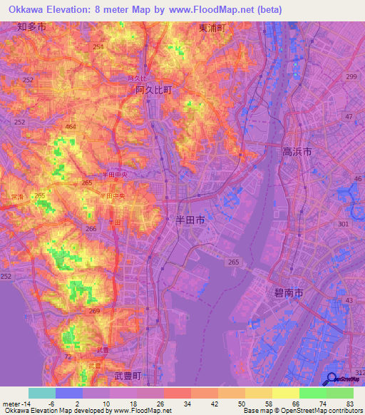 Okkawa,Japan Elevation Map