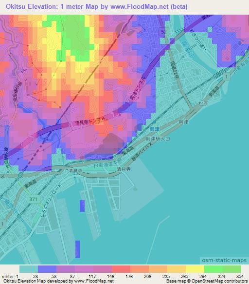 Okitsu,Japan Elevation Map