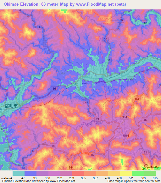 Okimae,Japan Elevation Map