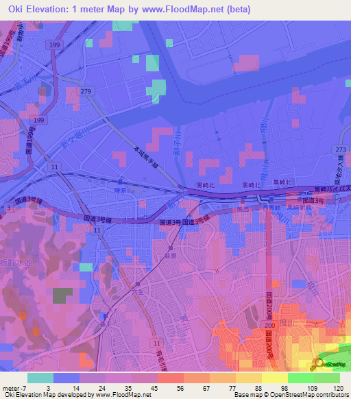 Oki,Japan Elevation Map