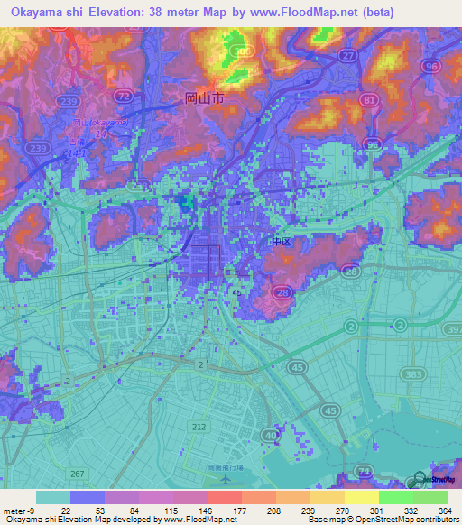 Okayama-shi,Japan Elevation Map
