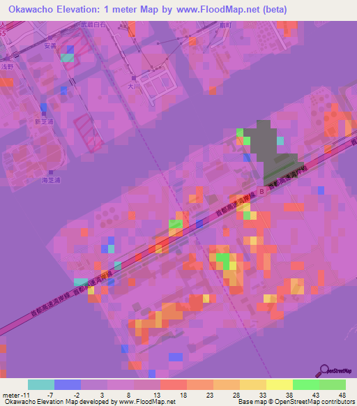 Okawacho,Japan Elevation Map
