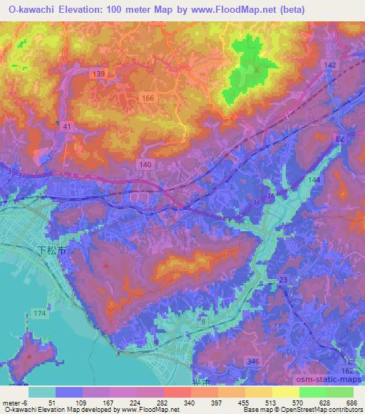 O-kawachi,Japan Elevation Map