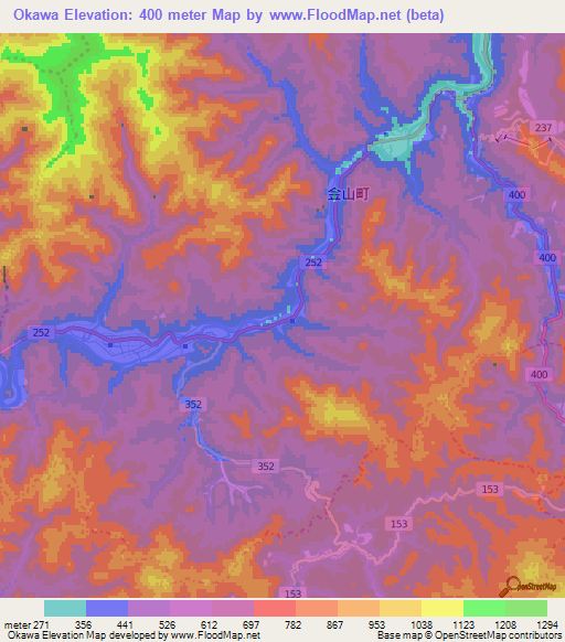 Okawa,Japan Elevation Map