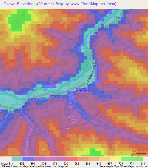 Okawa,Japan Elevation Map