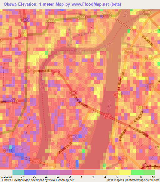 Okawa,Japan Elevation Map