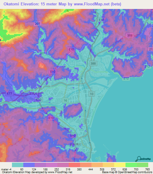 Okatomi,Japan Elevation Map