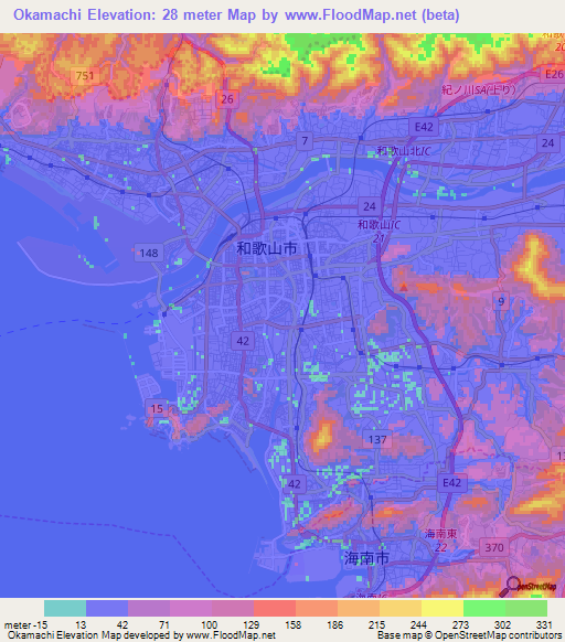Okamachi,Japan Elevation Map