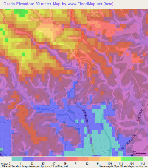 Okada,Japan Elevation Map