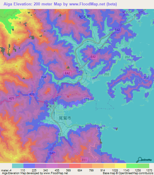 Aiga,Japan Elevation Map