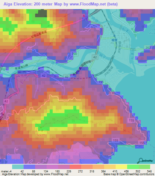 Aiga,Japan Elevation Map