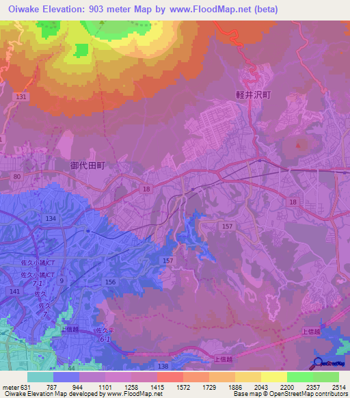Oiwake,Japan Elevation Map
