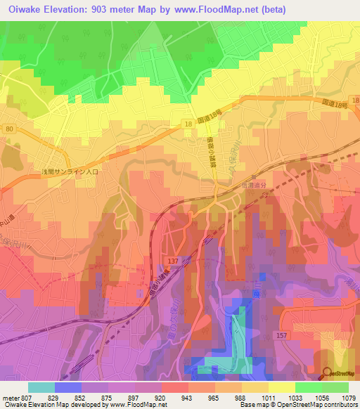 Oiwake,Japan Elevation Map