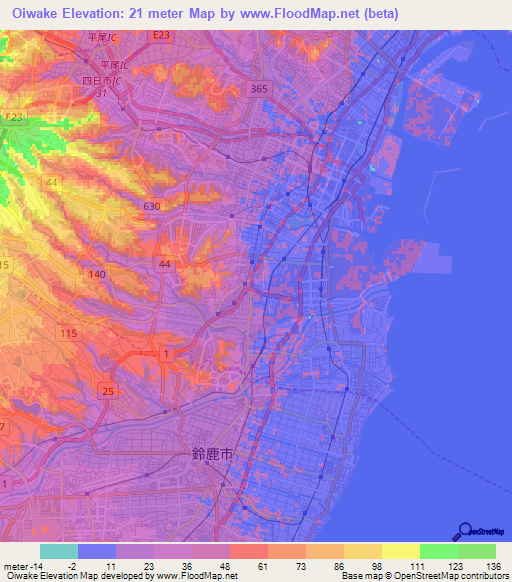 Oiwake,Japan Elevation Map
