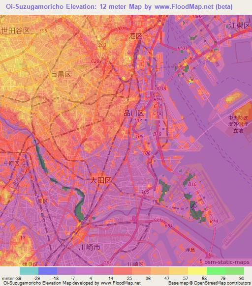 Oi-Suzugamoricho,Japan Elevation Map