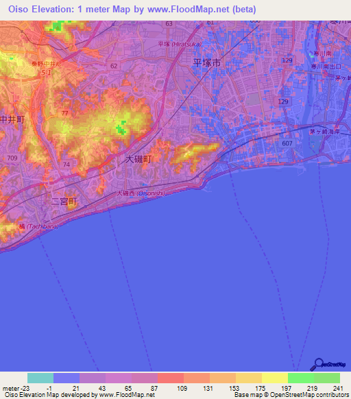 Oiso,Japan Elevation Map