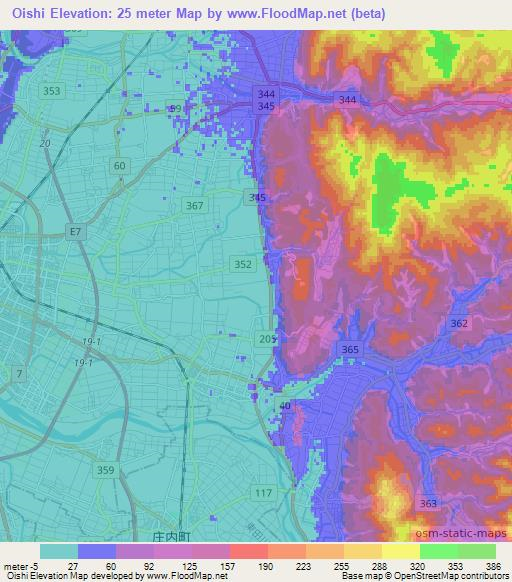 Oishi,Japan Elevation Map