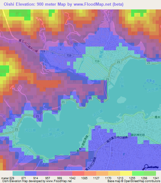 Oishi,Japan Elevation Map