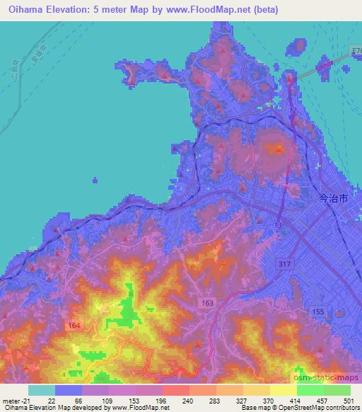 Oihama,Japan Elevation Map