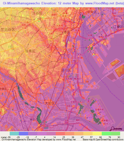 Oi-Minamihamagawacho,Japan Elevation Map