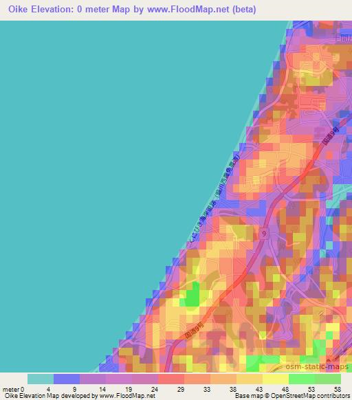 Oike,Japan Elevation Map