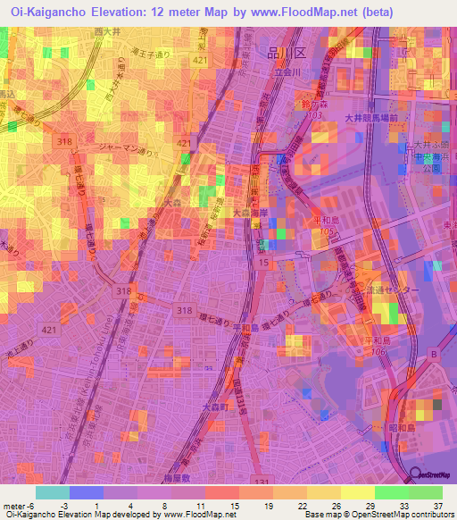 Oi-Kaigancho,Japan Elevation Map