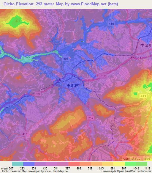Oicho,Japan Elevation Map