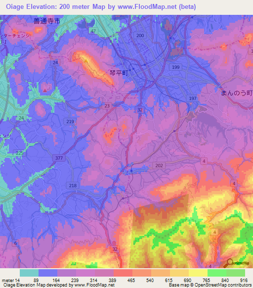 Oiage,Japan Elevation Map