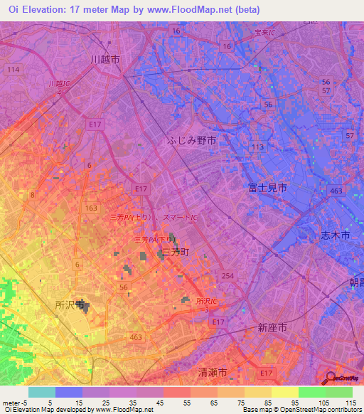 Oi,Japan Elevation Map
