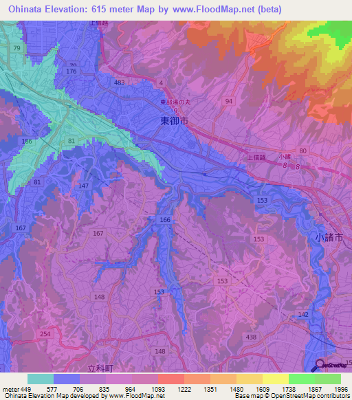 Ohinata,Japan Elevation Map