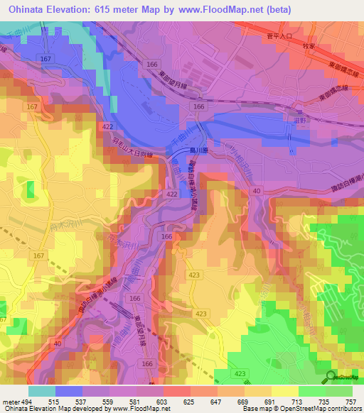 Ohinata,Japan Elevation Map