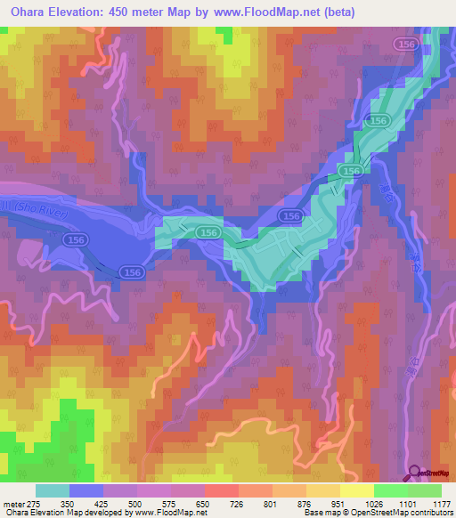 Ohara,Japan Elevation Map