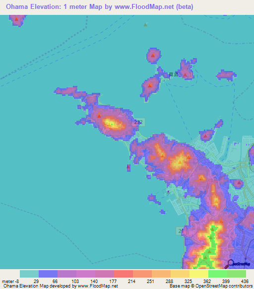 Ohama,Japan Elevation Map