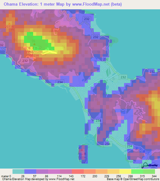 Ohama,Japan Elevation Map